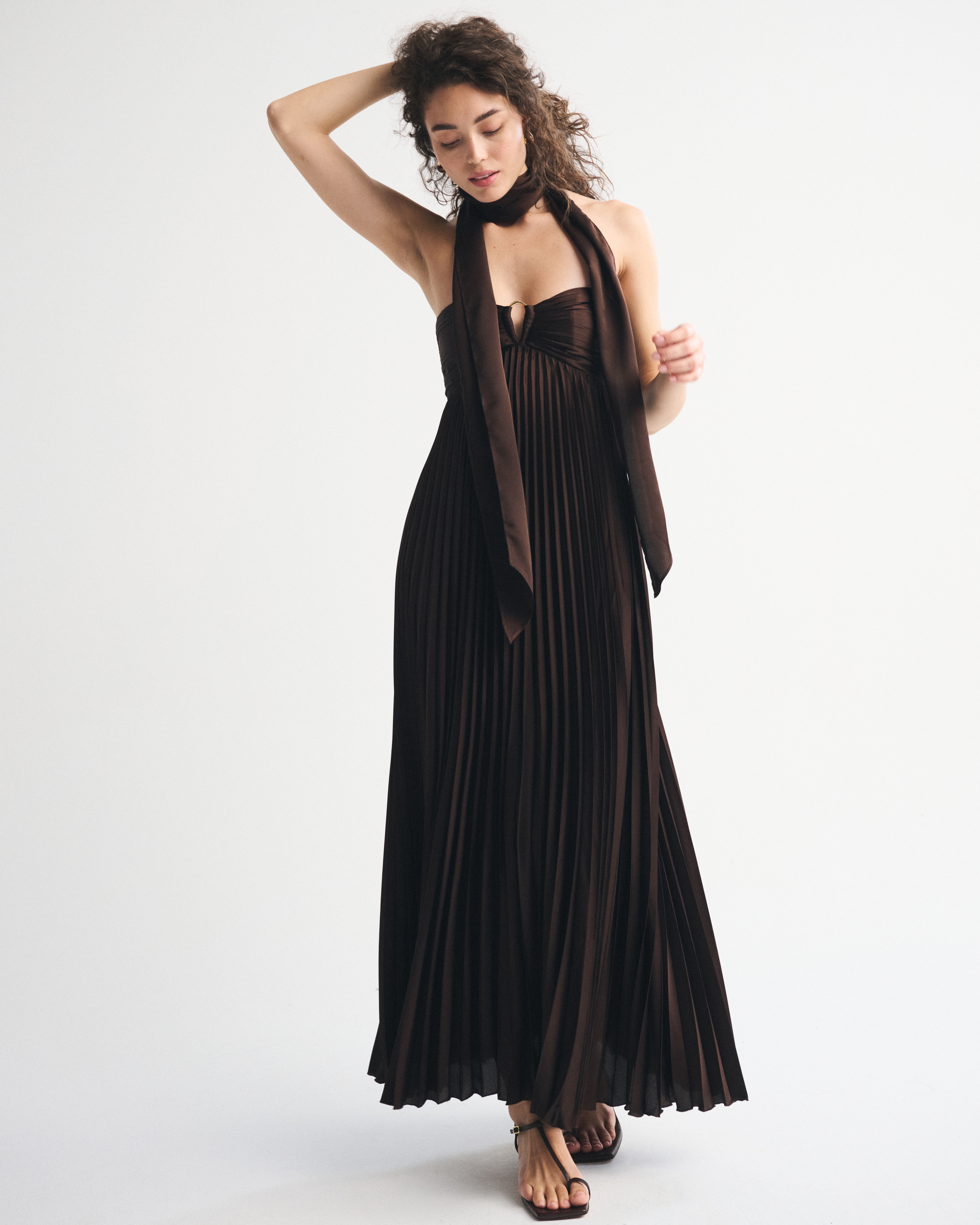 Abercrombie & Fitch The A&f Giselle Strapless Scarf Babydoll Maxi Dress In Brown