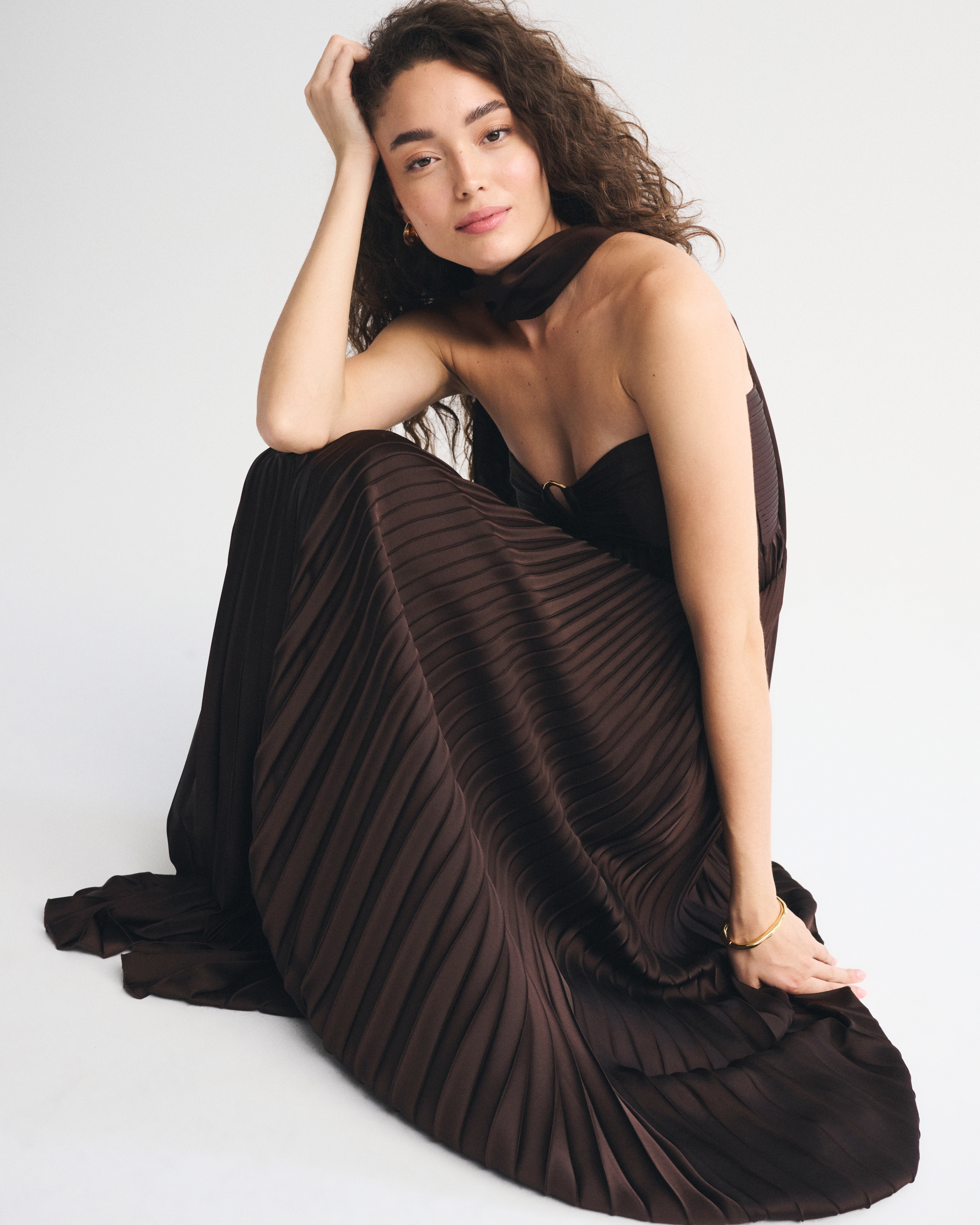 Abercrombie & Fitch The A&f Giselle Strapless Scarf Babydoll Maxi Dress In Brown