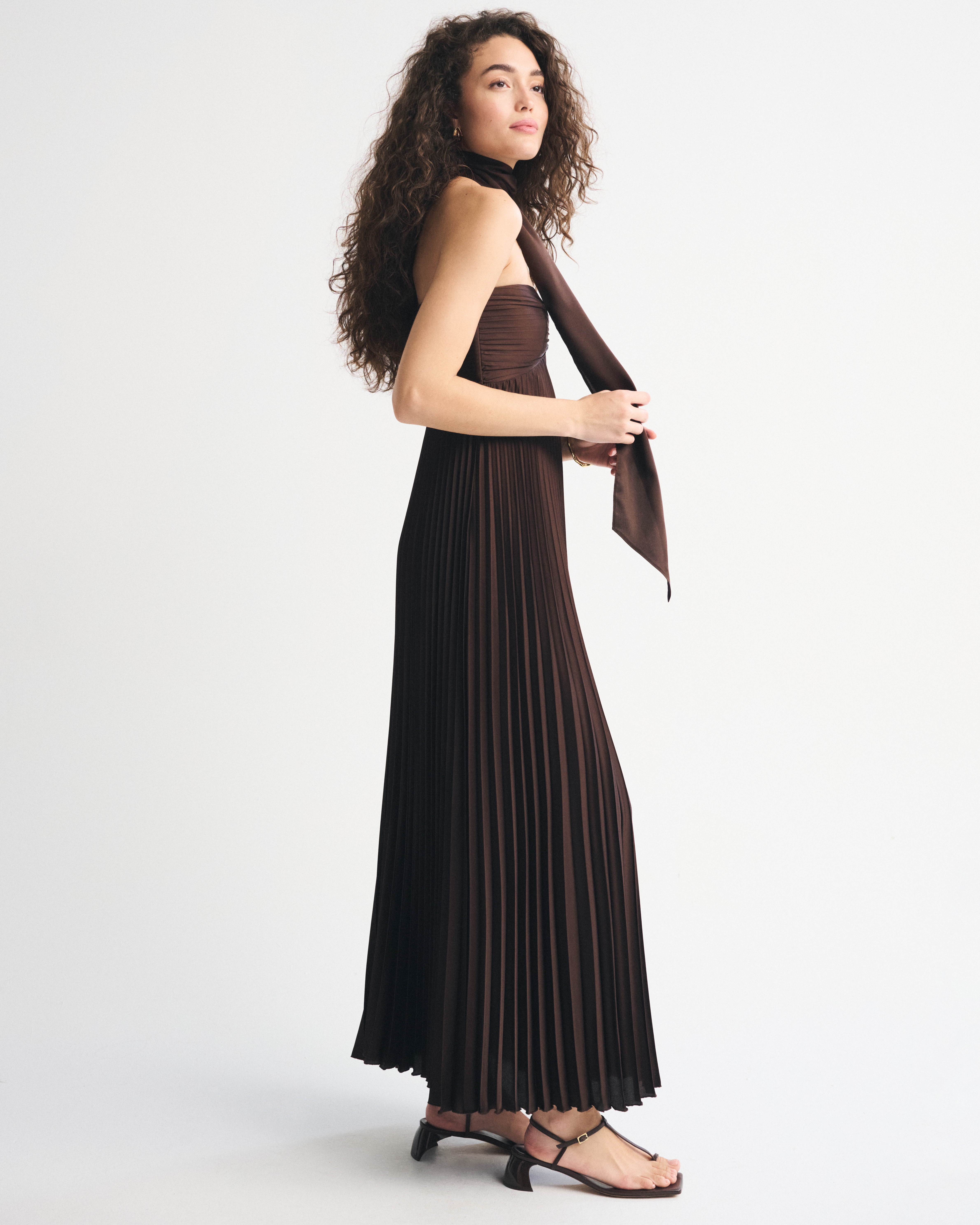 Abercrombie & Fitch The A&f Giselle Strapless Scarf Babydoll Maxi Dress In Brown