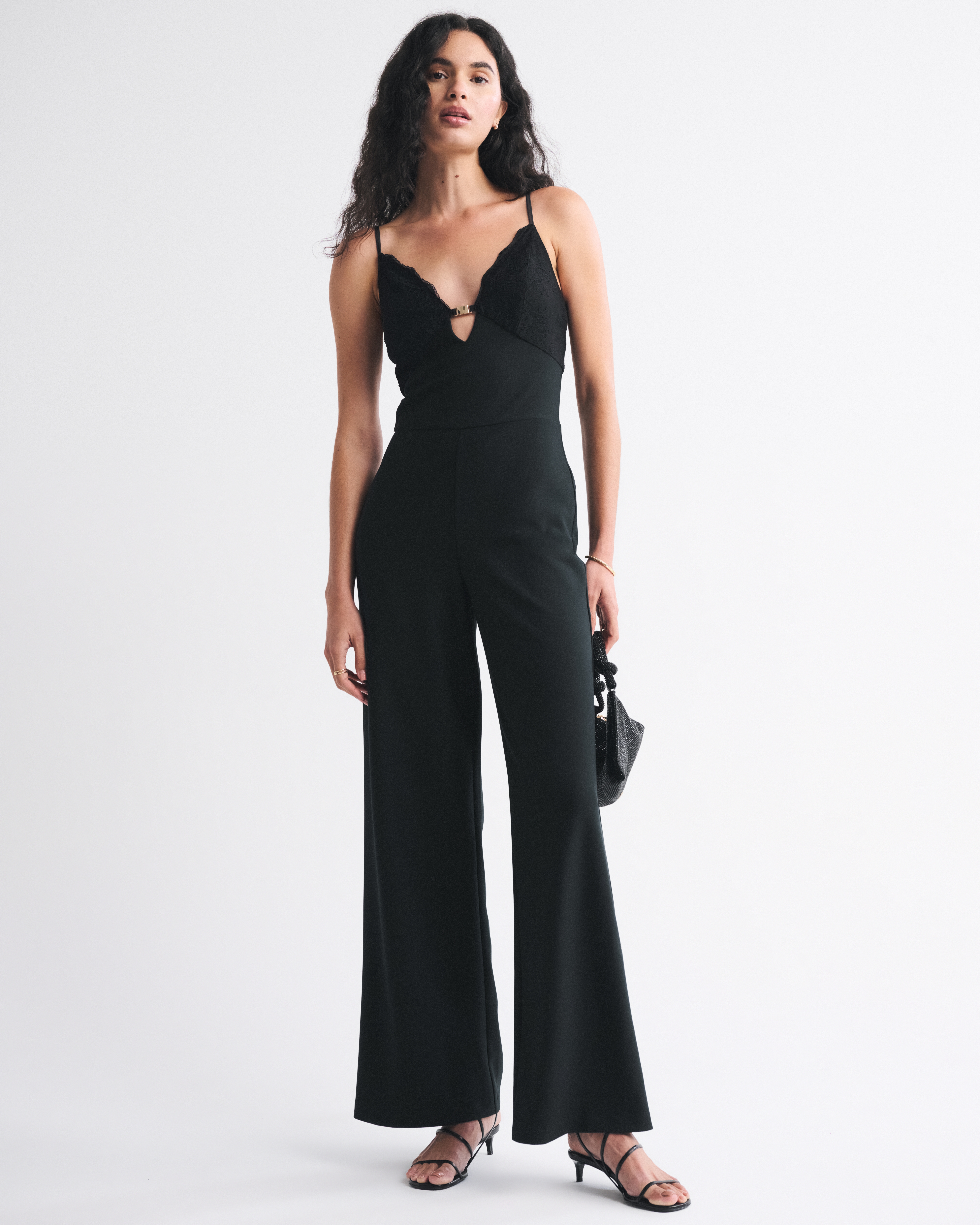 Hardware Lace-Trim Jumpsuit - Black