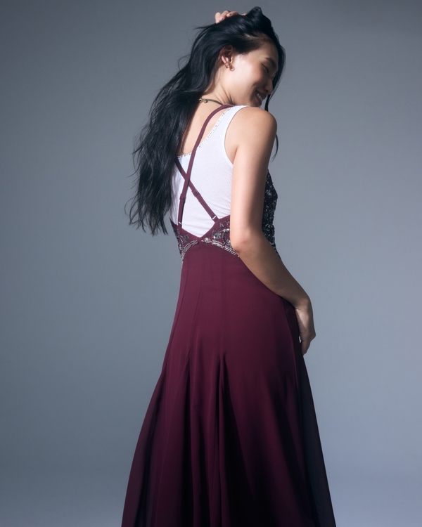 Beaded Plunge Maxi Dress