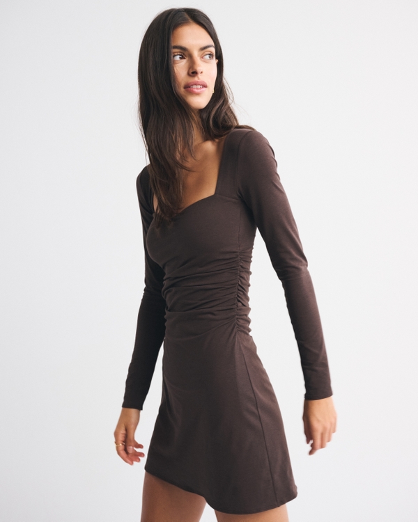 Long-Sleeve Sweetheart Mini Dress