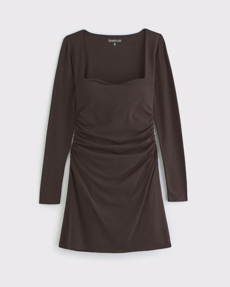 knee length dresses for ladies Long Sleeve Travel Dress Brown Stripe 2X / Brown Stripe