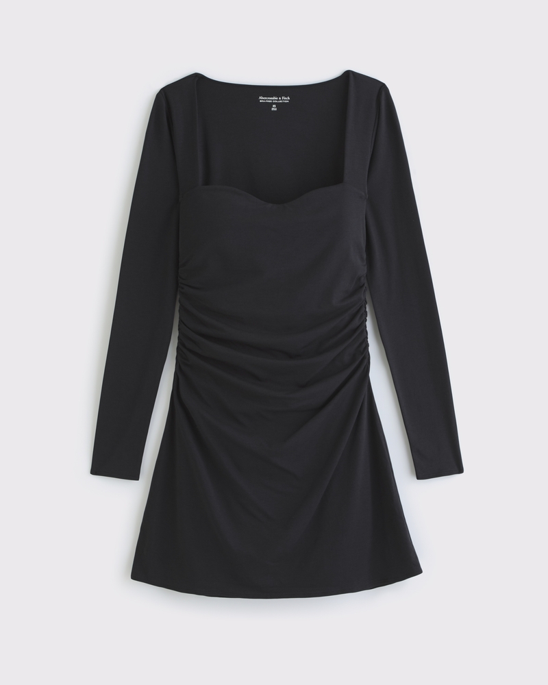 long sleeve sweetheart mini dress Amryn Long Sleeve Sweetheart Neckline Mini Dress in Ivory