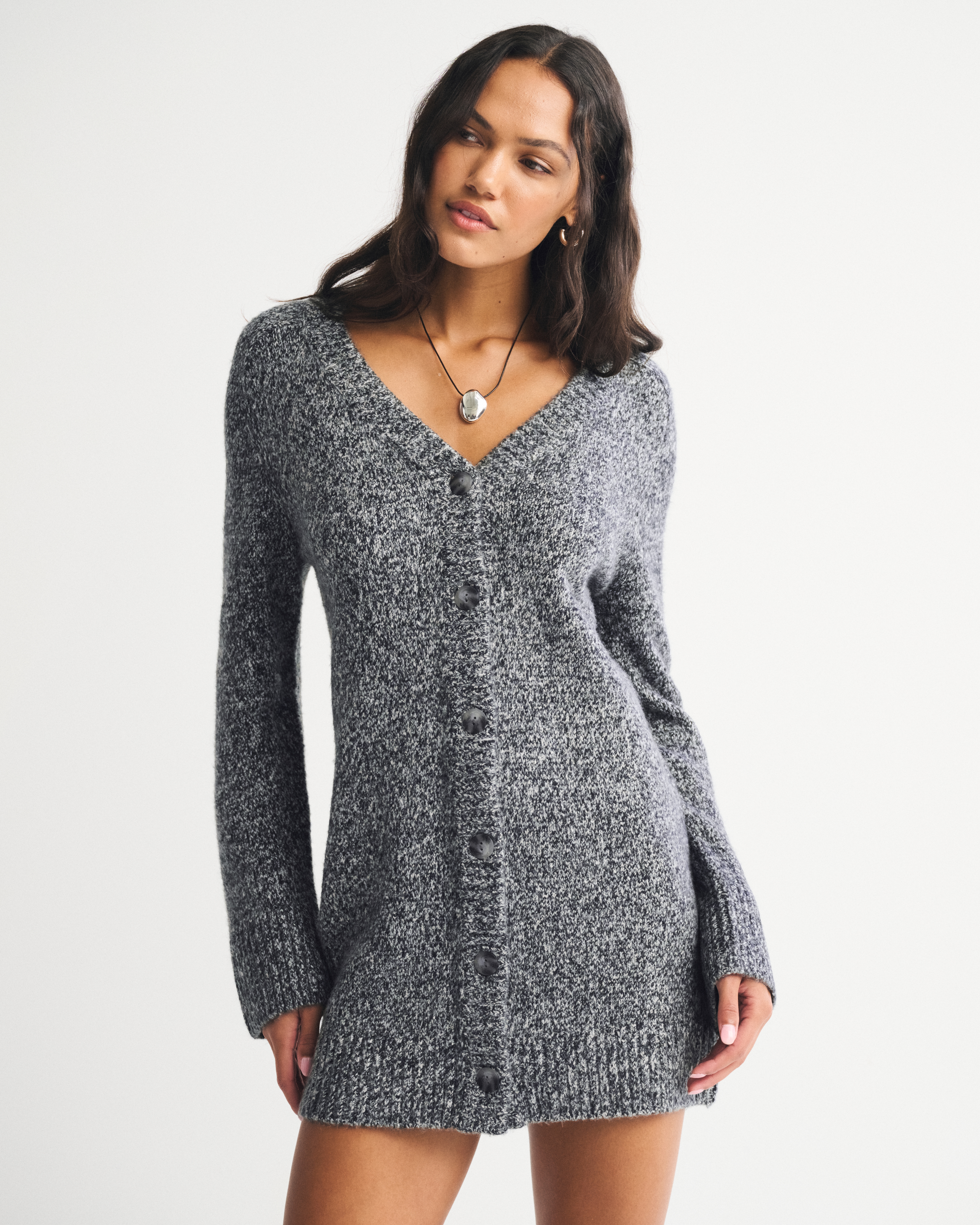Abercrombie & Fitch Long-sleeve Cardigan Mini Sweater Dress In Gray
