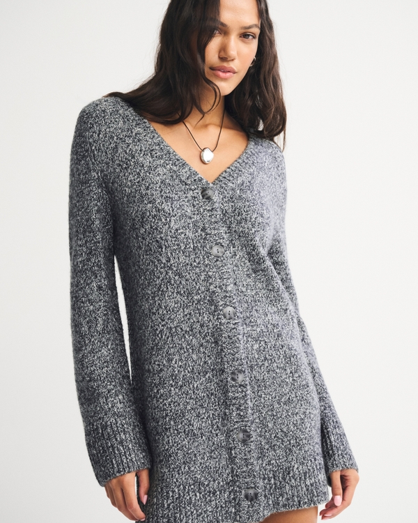 Long-Sleeve Cardigan Mini Sweater Dress