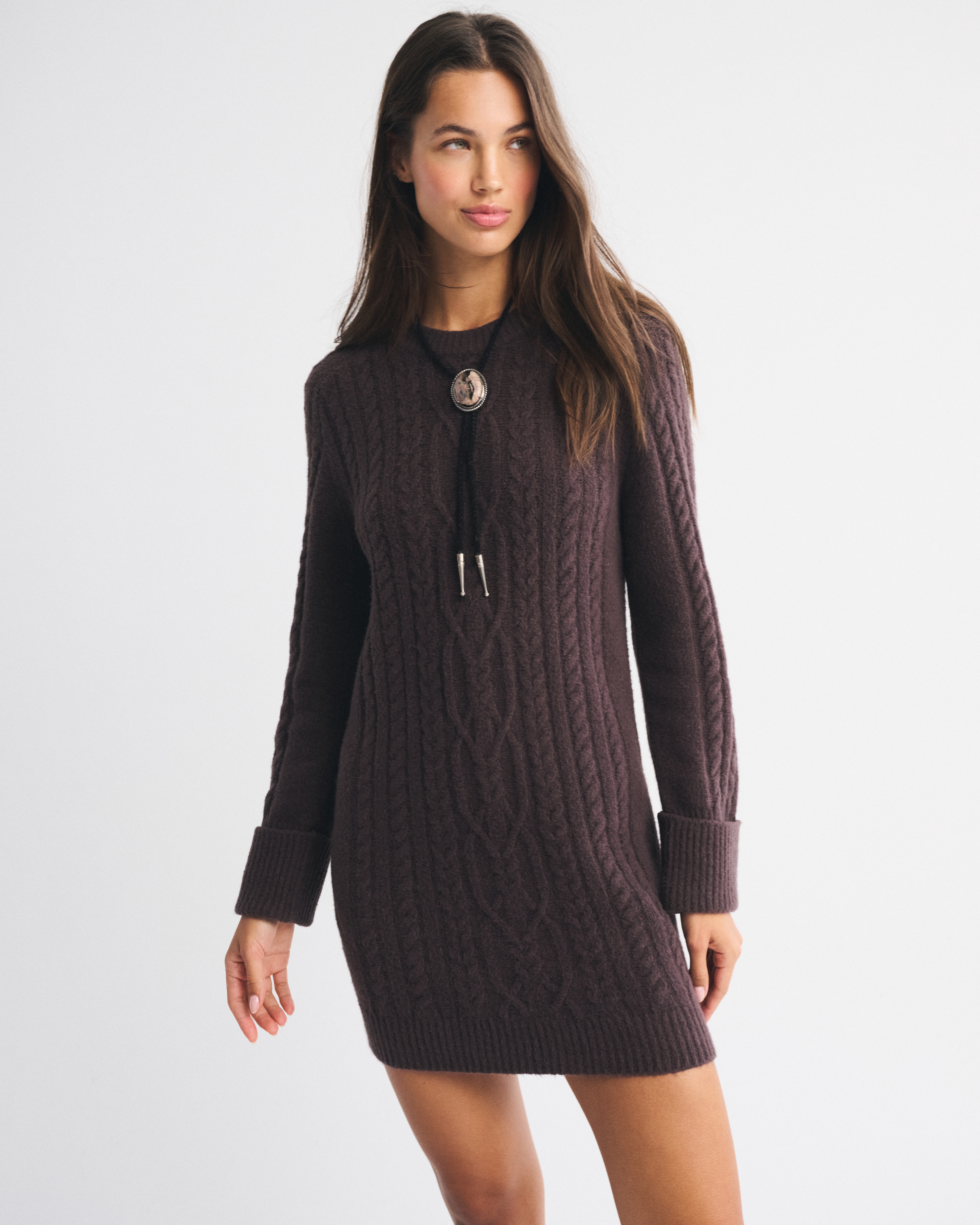 Abercrombie & Fitch The A&f Madeline Cable Mini Sweater Dress In Brown