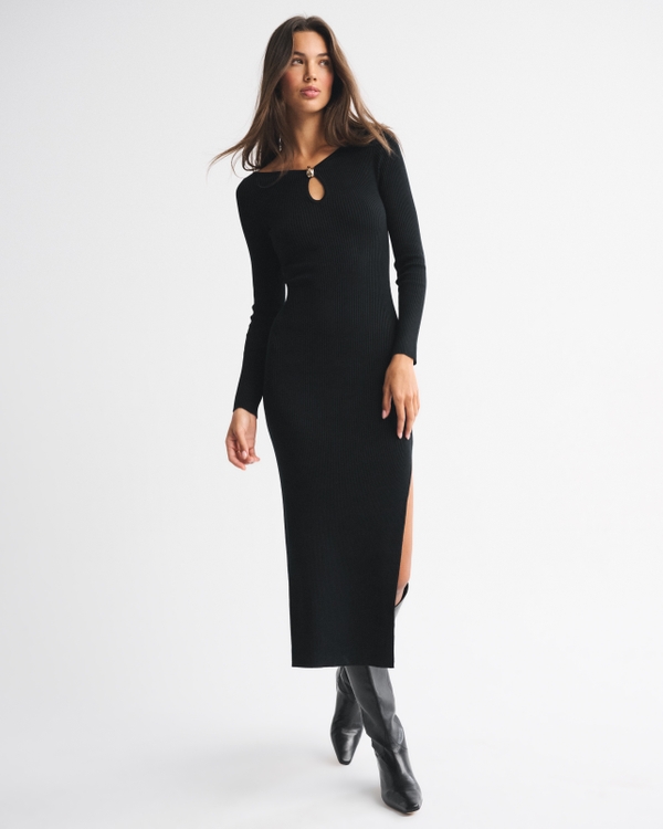 Hardware Keyhole Maxi Sweater Dress, Black view 2
