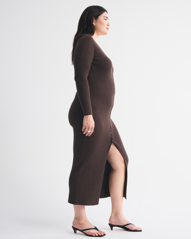 Long-Sleeve Button-Through Maxi Sweater Dress