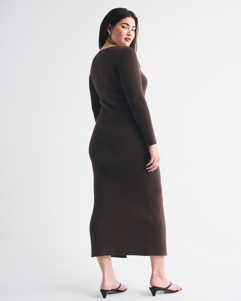 Long-Sleeve Button-Through Maxi Sweater Dress