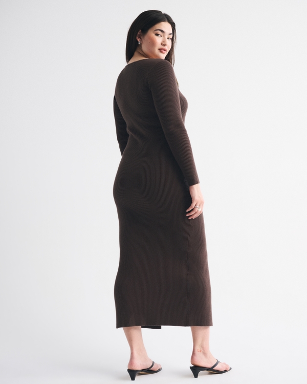 Long-Sleeve Button-Through Maxi Sweater Dress