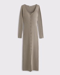 Long-Sleeve Button-Through Maxi Sweater Dress
