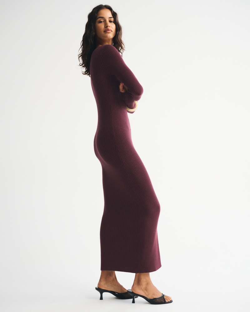 Long-Sleeve Button-Through Maxi Sweater Dress