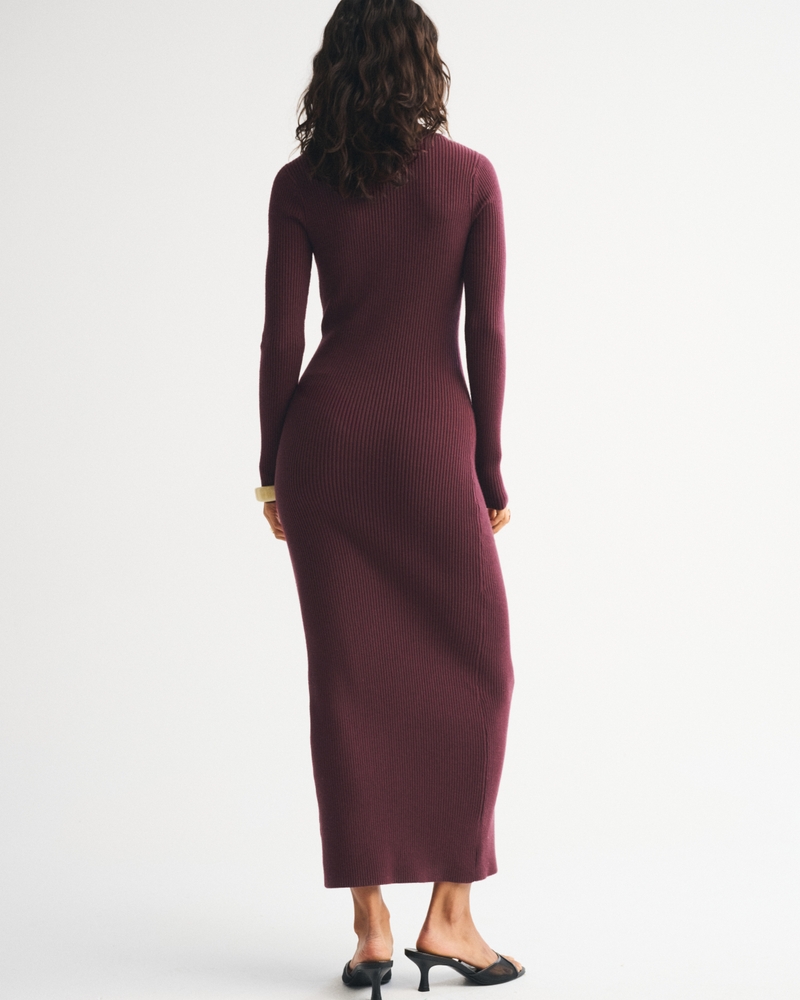 Long-Sleeve Button-Through Maxi Sweater Dress