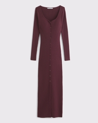 Women's Long-Sleeve Button-Through Maxi Sweater Dress