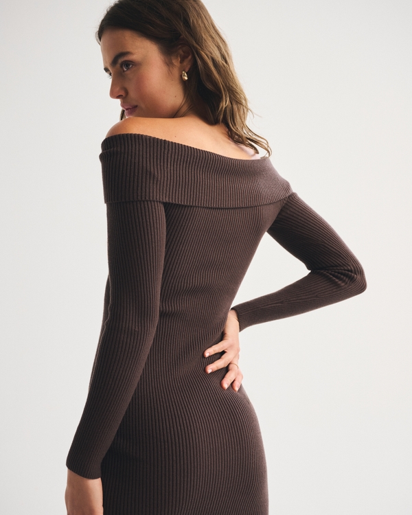 Off-The-Shoulder Hardware Mini Sweater Dress