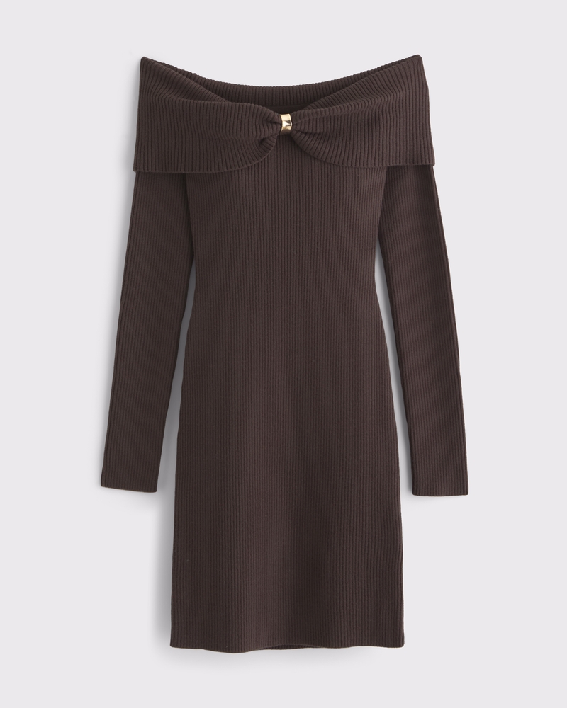 off-the-shoulder mini sweater dress abercrombie Women's Off-The-Shoulder Hardware Mini Sweater Dress | Women's Clearance