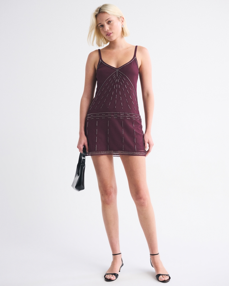 V-Neck Beaded Mini Dress