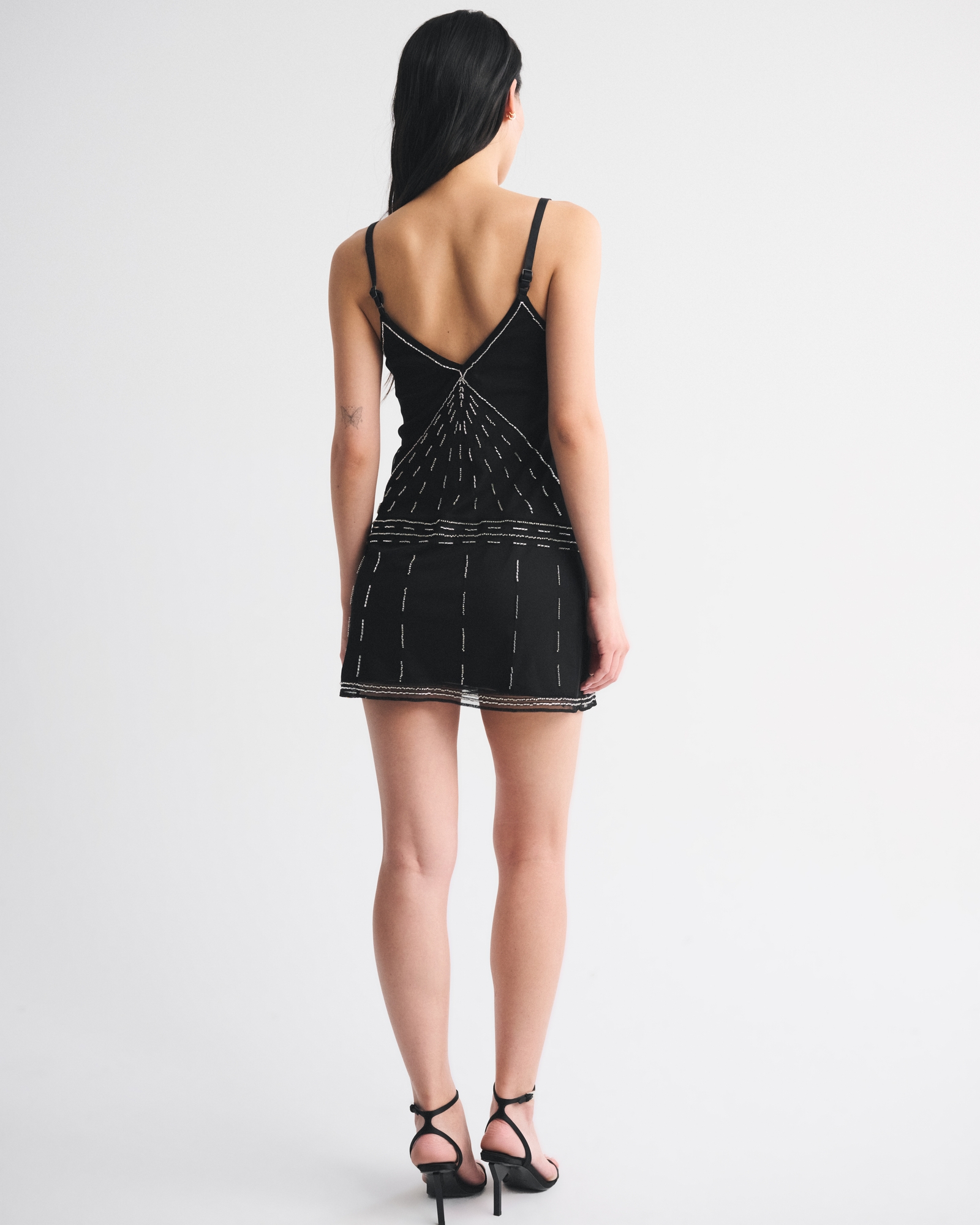 V-Neck Beaded Mini Dress