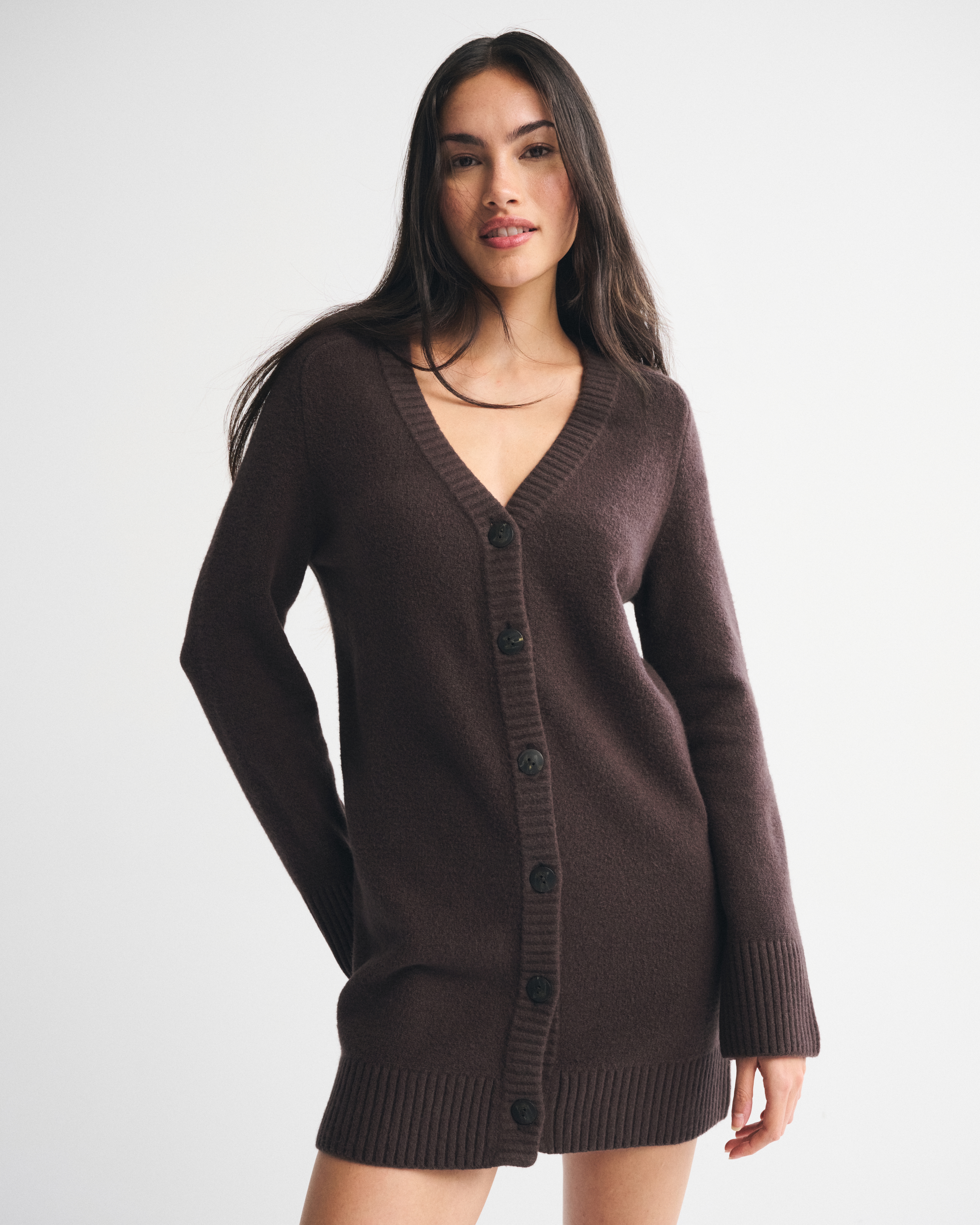 Abercrombie & Fitch Long-sleeve Cardigan Mini Sweater Dress In Brown