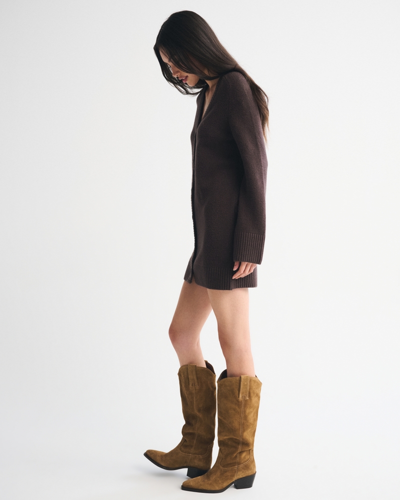 Long-Sleeve Cardigan Mini Sweater Dress