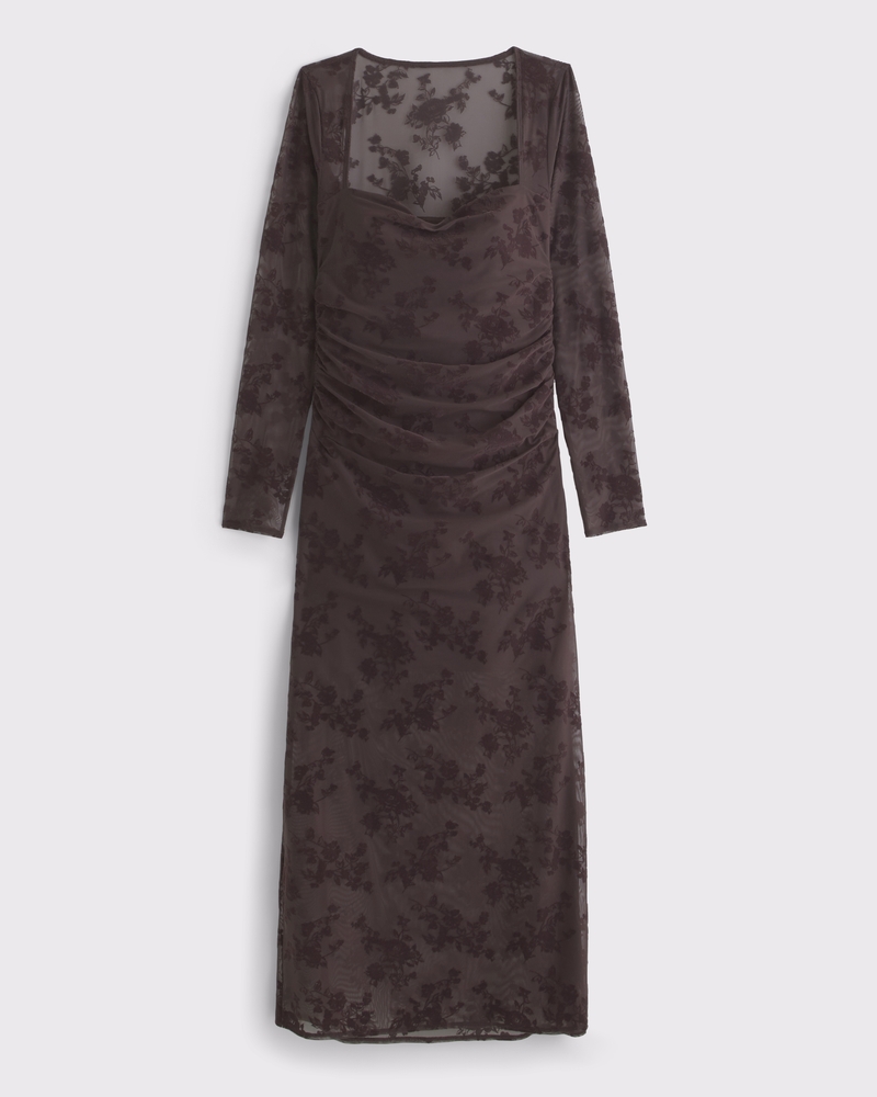 Bra-Free Long-Sleeve Mesh Maxi Dress