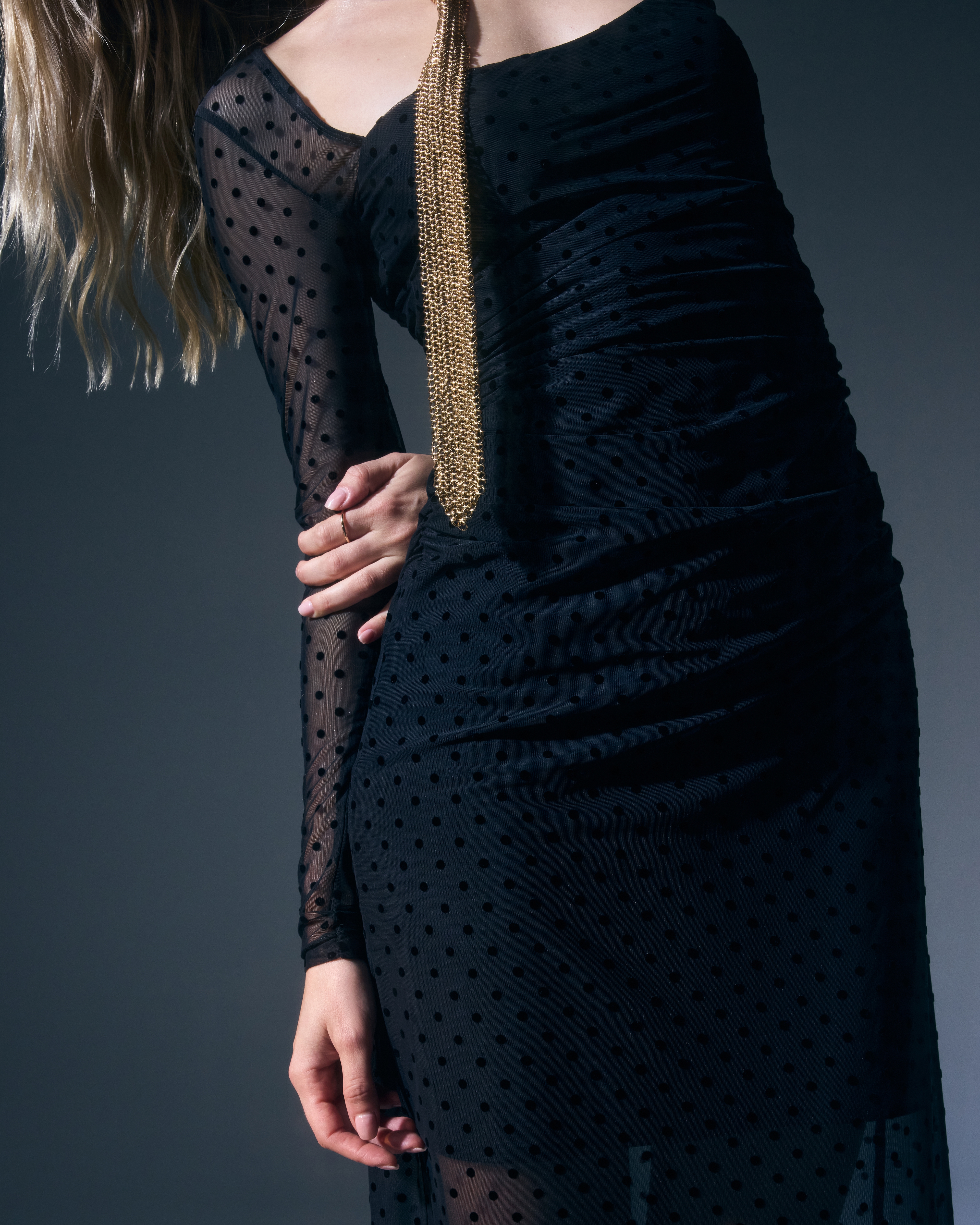 Abercrombie & Fitch Bra-free Long-sleeve Mesh Maxi Dress In Black