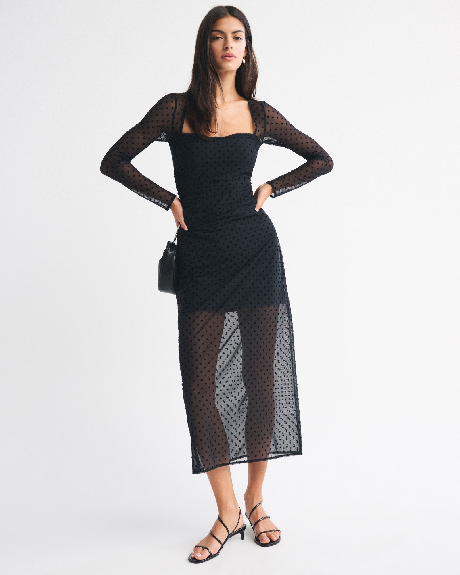 Bra-Free Long-Sleeve Mesh Maxi Dress