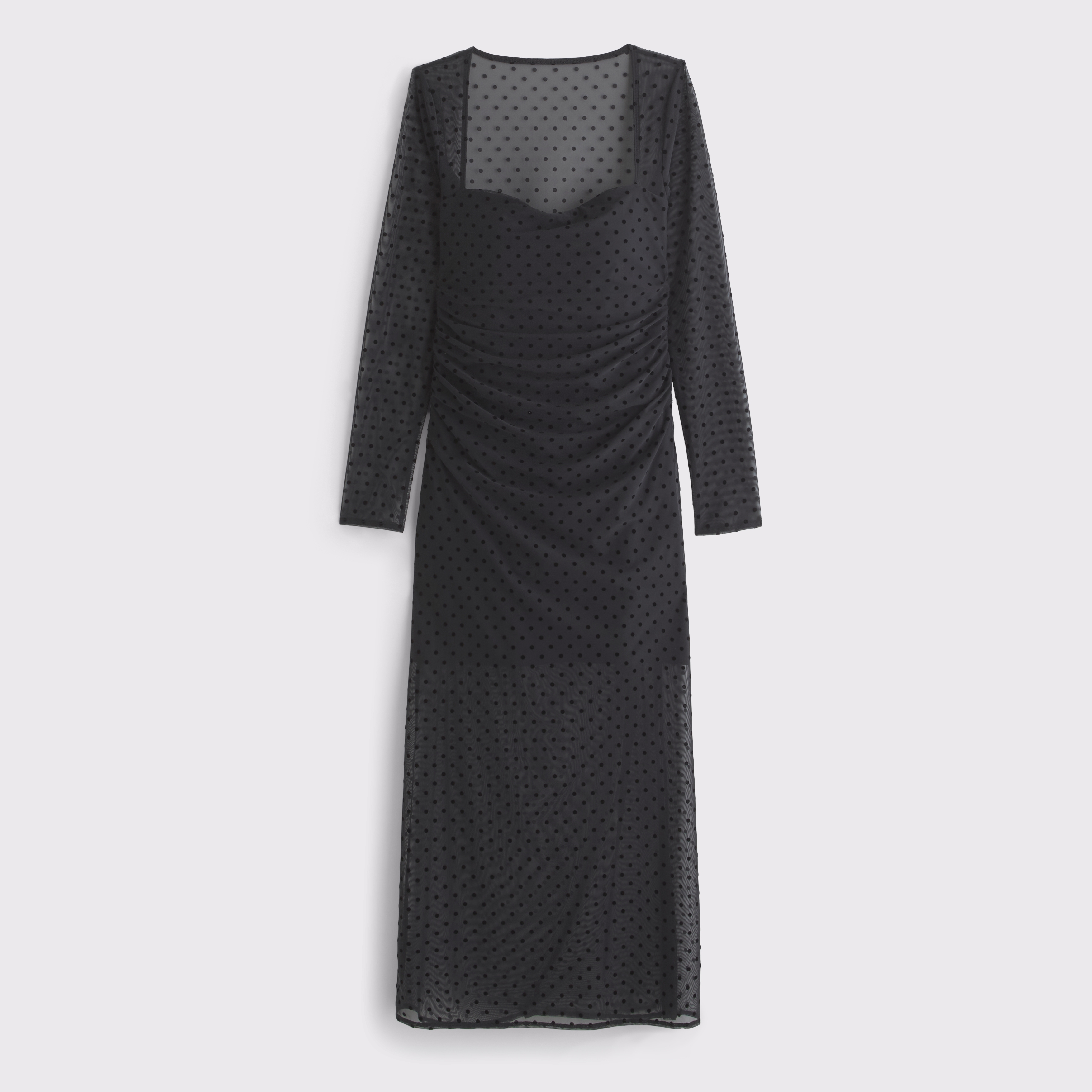 Abercrombie & Fitch Bra-free Long-sleeve Mesh Maxi Dress In Black