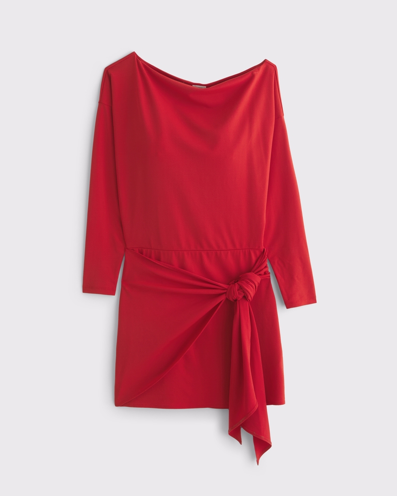 Women's Long-Sleeve Draped Knit Mini Dress | Women's Dresses