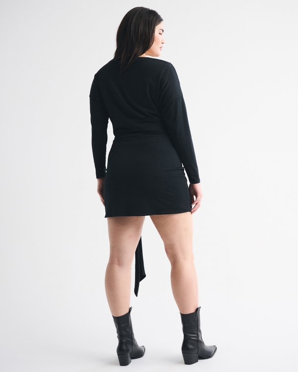 Long-Sleeve Draped Knit Mini Dress
