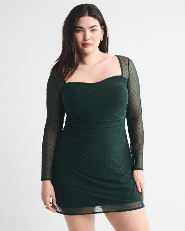 Bra-Free Long-Sleeve Mesh Mini Dress
