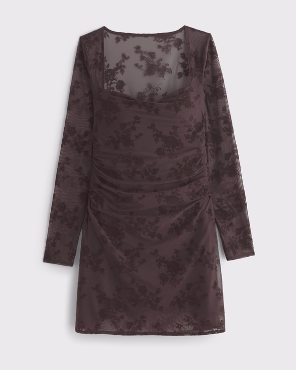 Bra-Free Long-Sleeve Mesh Mini Dress