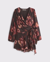 Long-Sleeve Plunge Wrap Mini Dress