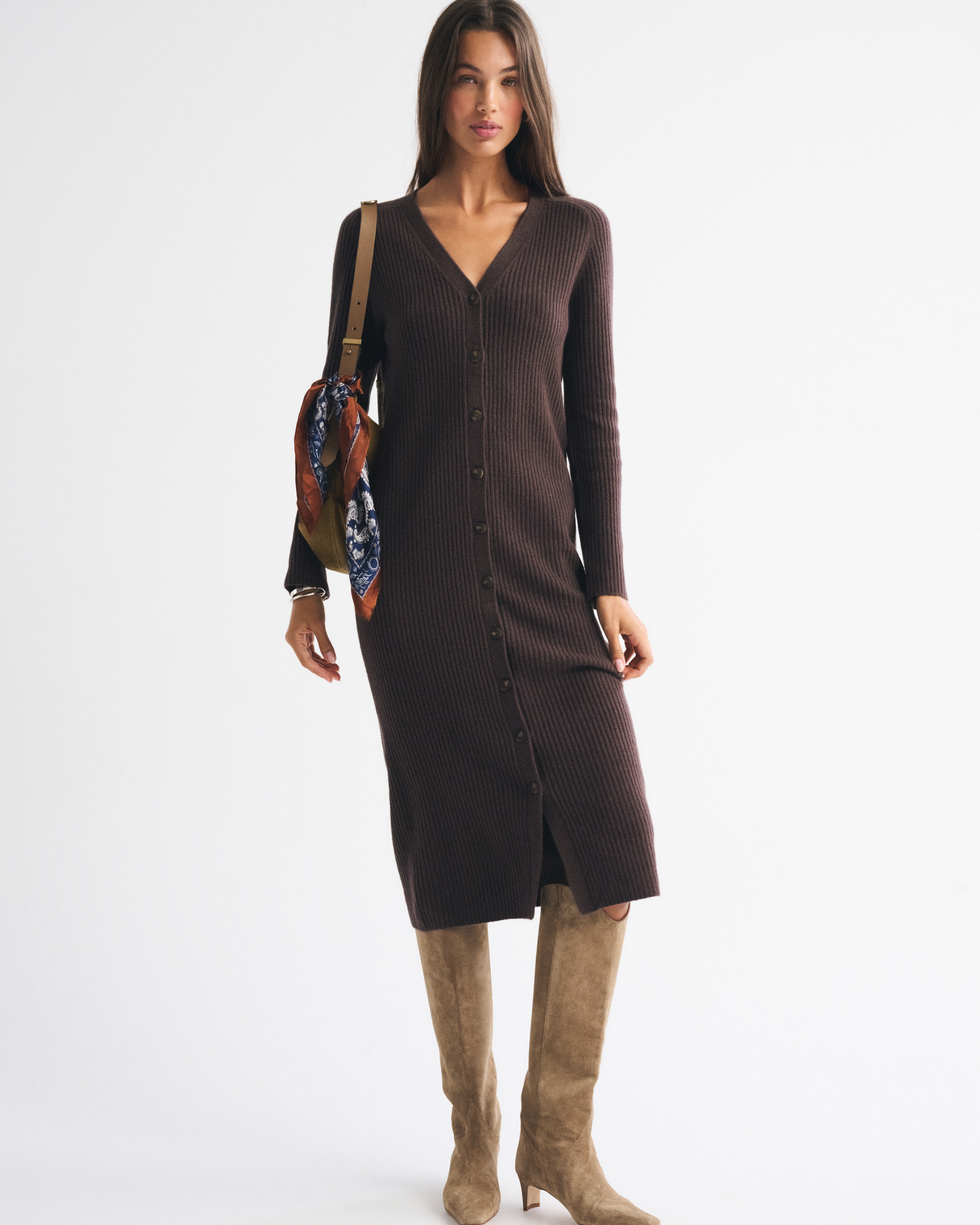 Abercrombie & Fitch Duster Maxi Sweater Dress In Brown