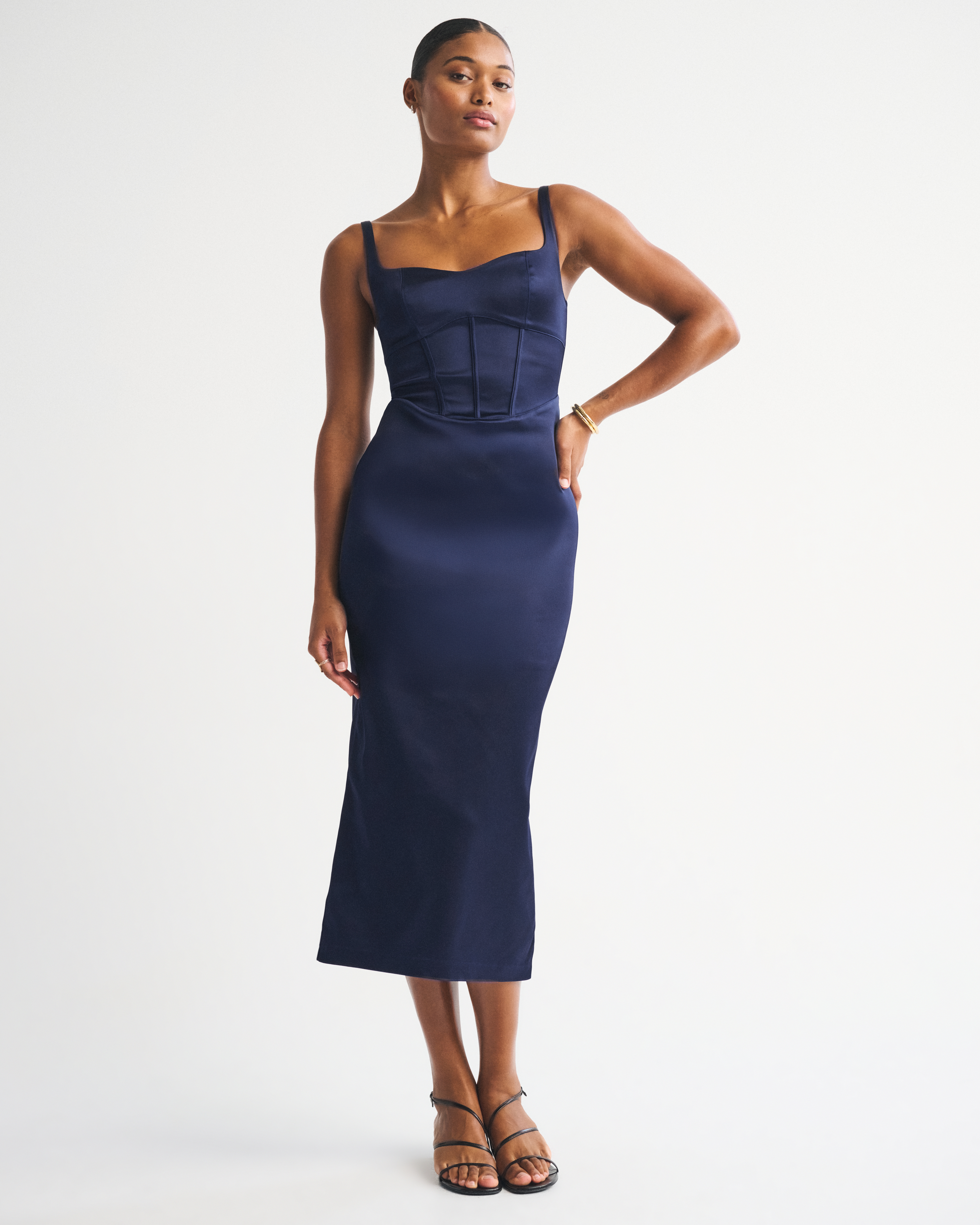 Abercrombie & Fitch Corset Midi Dress In Blue