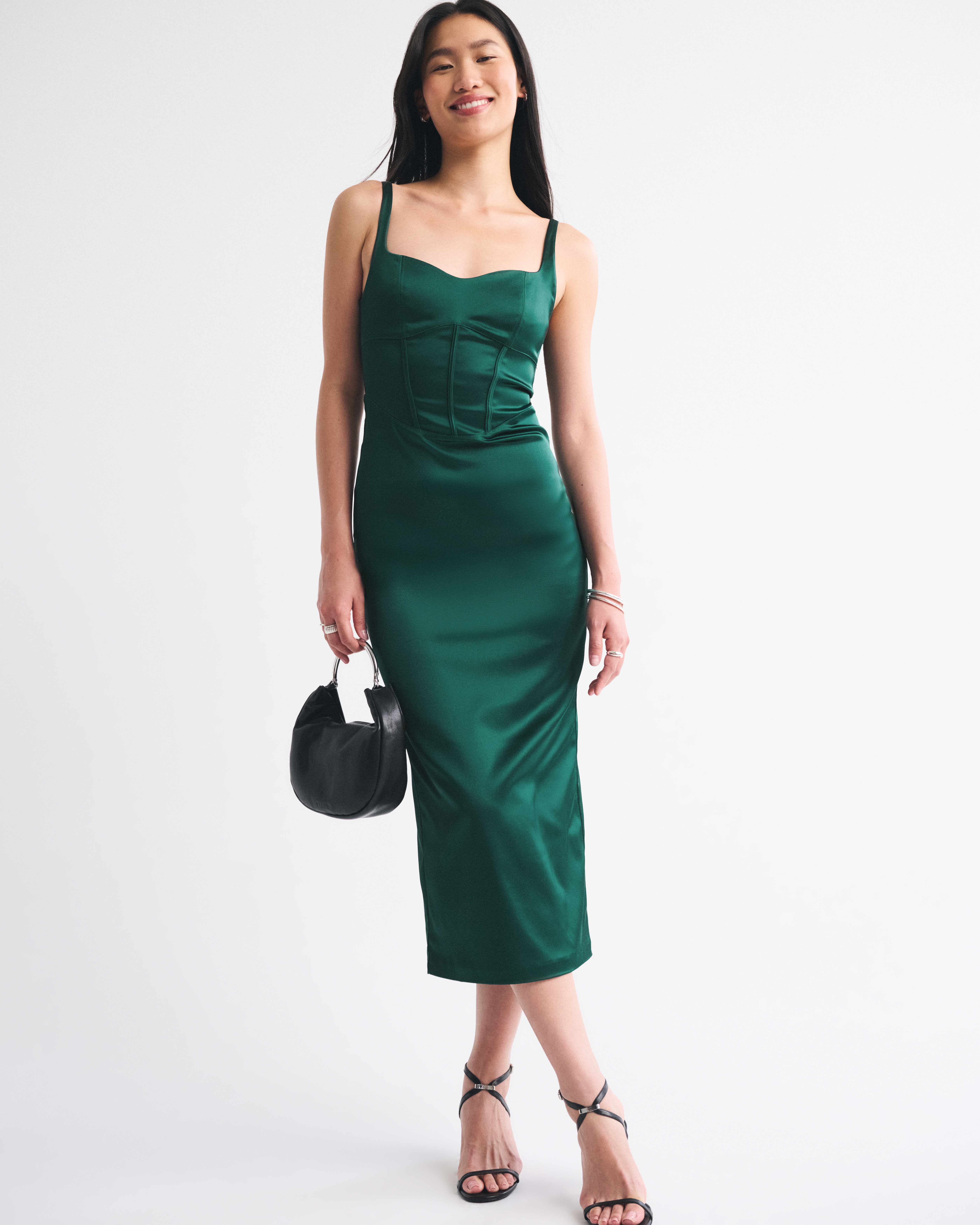 Abercrombie & Fitch Corset Midi Dress In Green