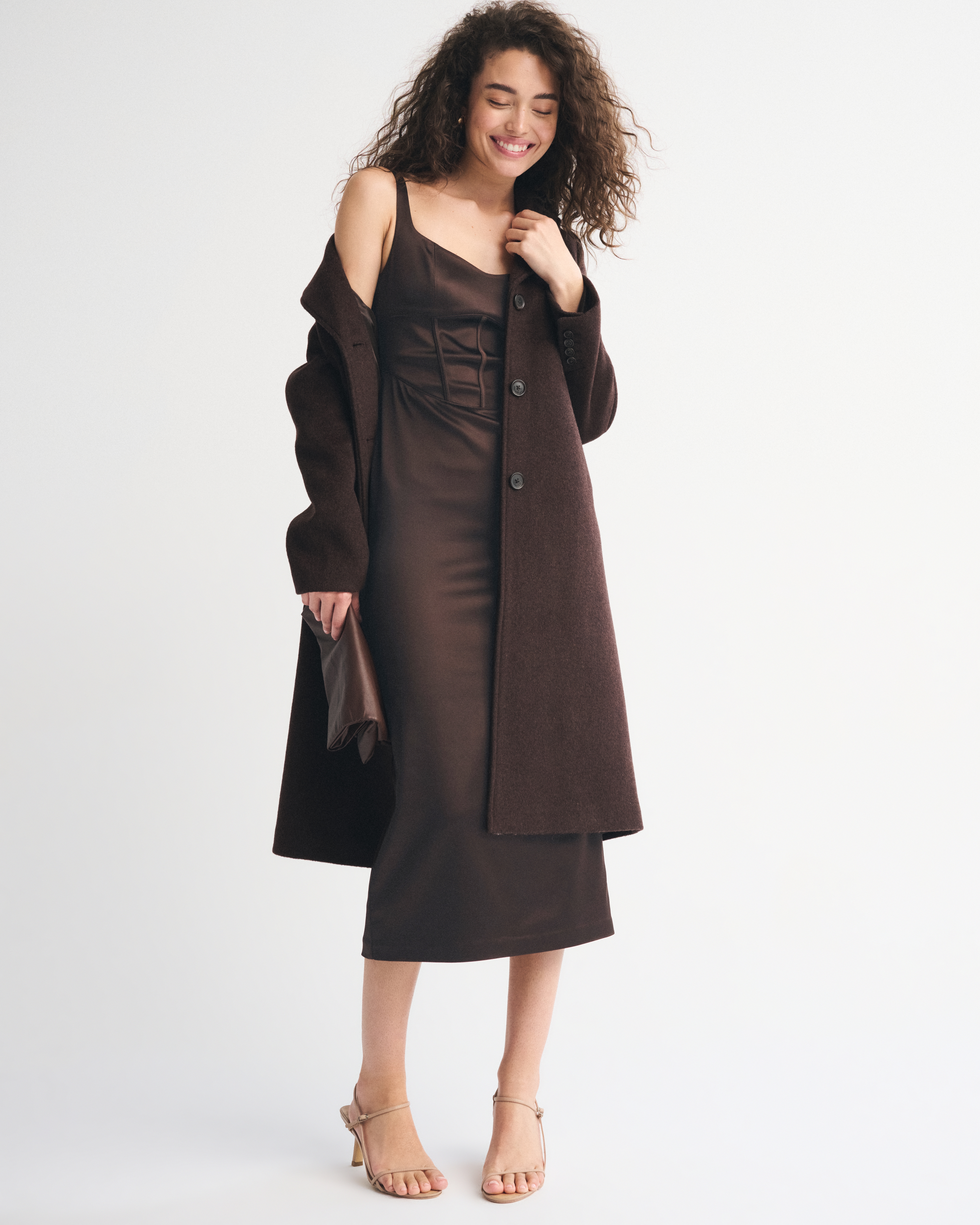 Abercrombie & Fitch Corset Midi Dress In Brown