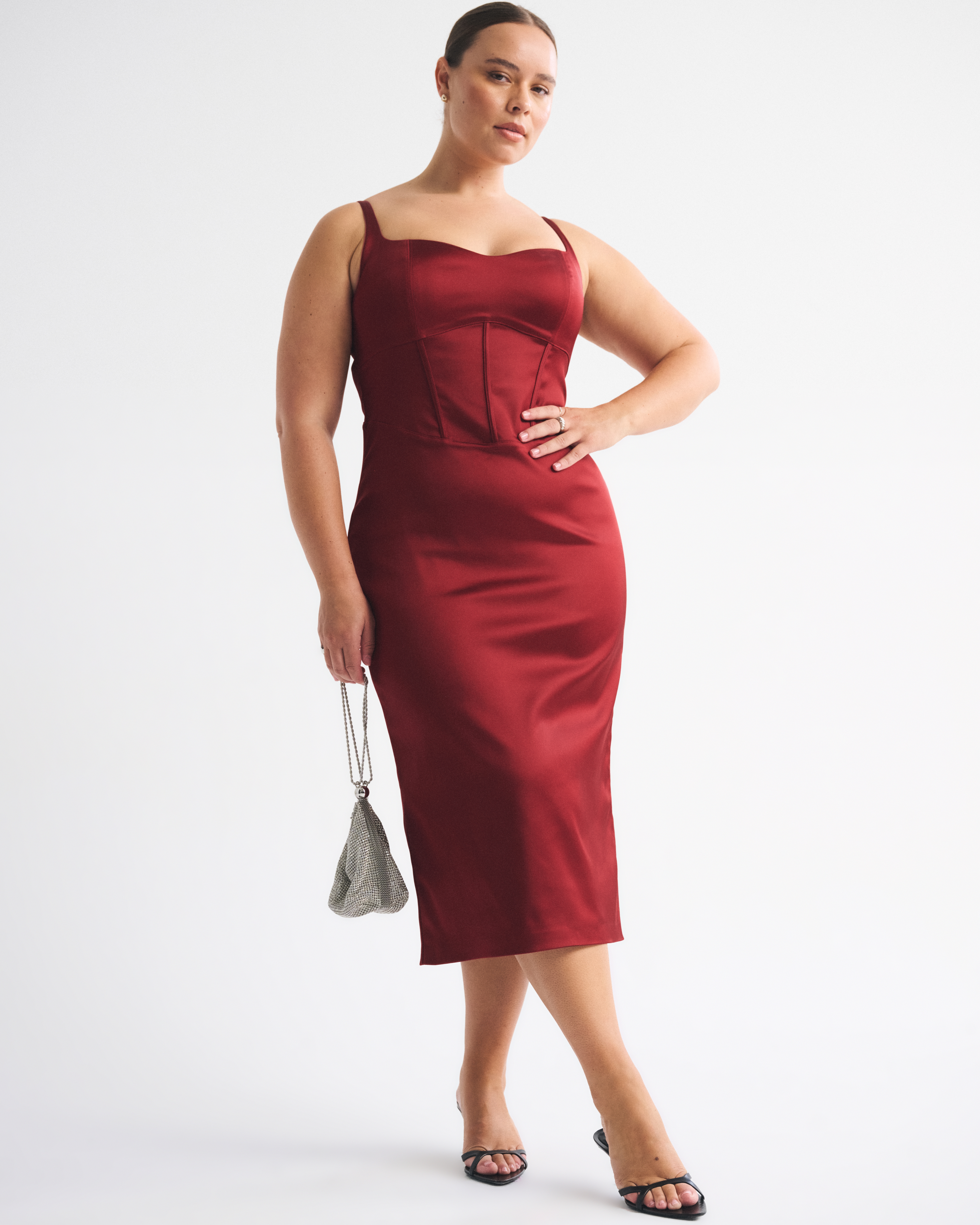 Abercrombie & Fitch Corset Midi Dress In Red