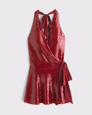Sequin Wrap Mini Dress