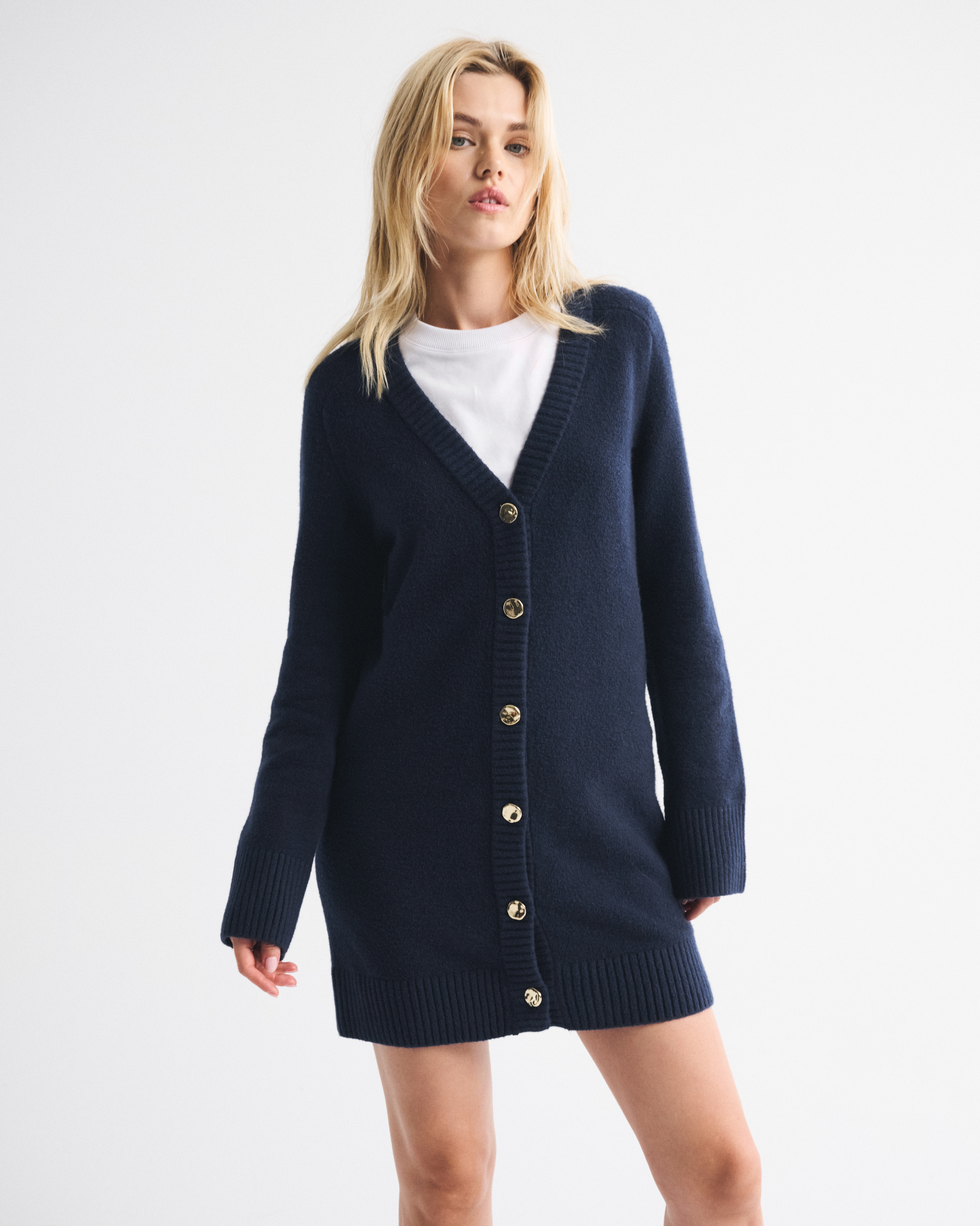 Abercrombie & Fitch Long-sleeve Cardigan Mini Sweater Dress In Purple