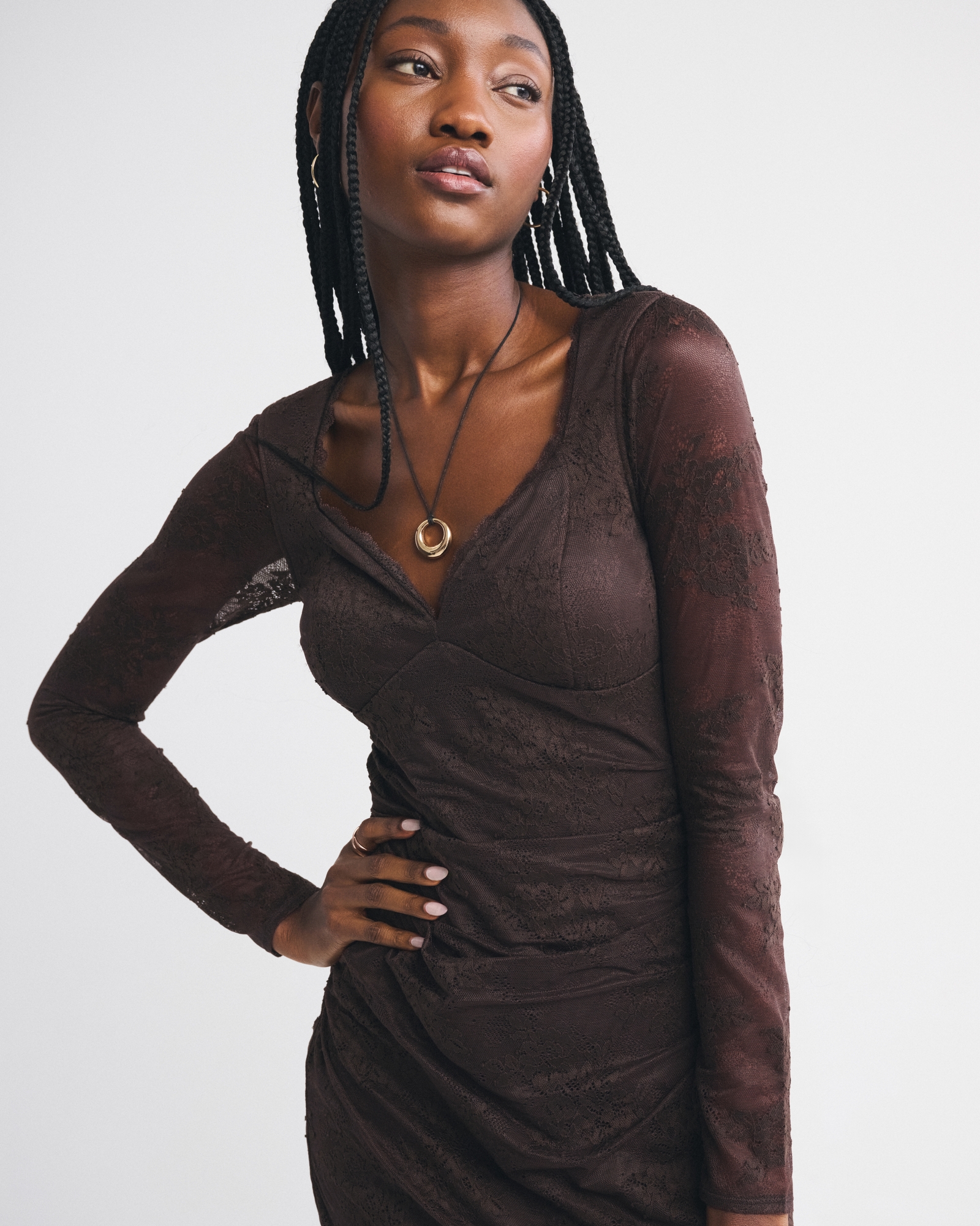 A&F Zoe Bra-Free Long-Sleeve Lace Mini Dress