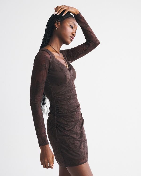 A&F Zoe Bra-Free Long-Sleeve Lace Mini Dress