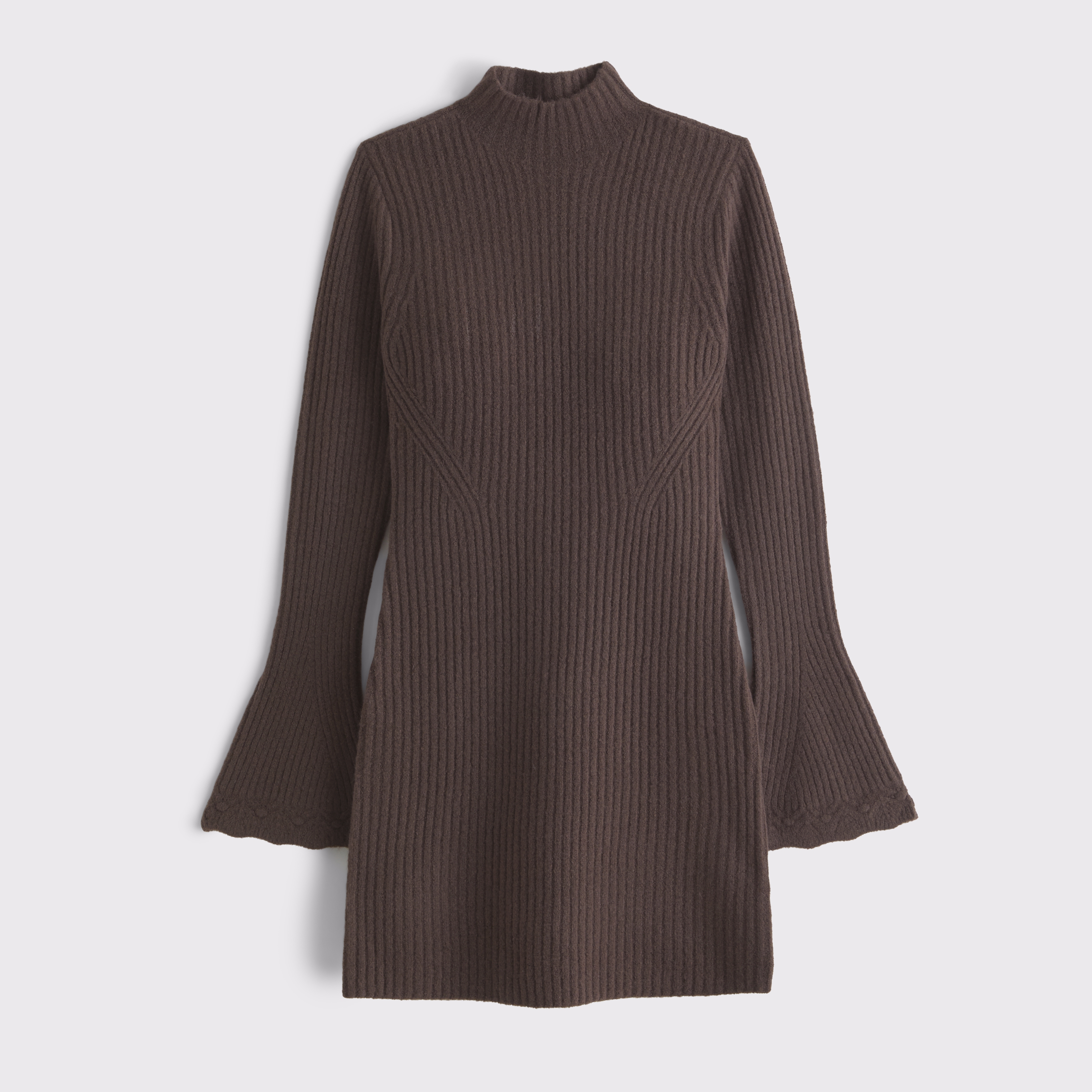 Abercrombie & Fitch Mockneck Ribbed Mini Sweater Dress In Brown