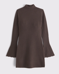Mockneck Ribbed Mini Sweater Dress