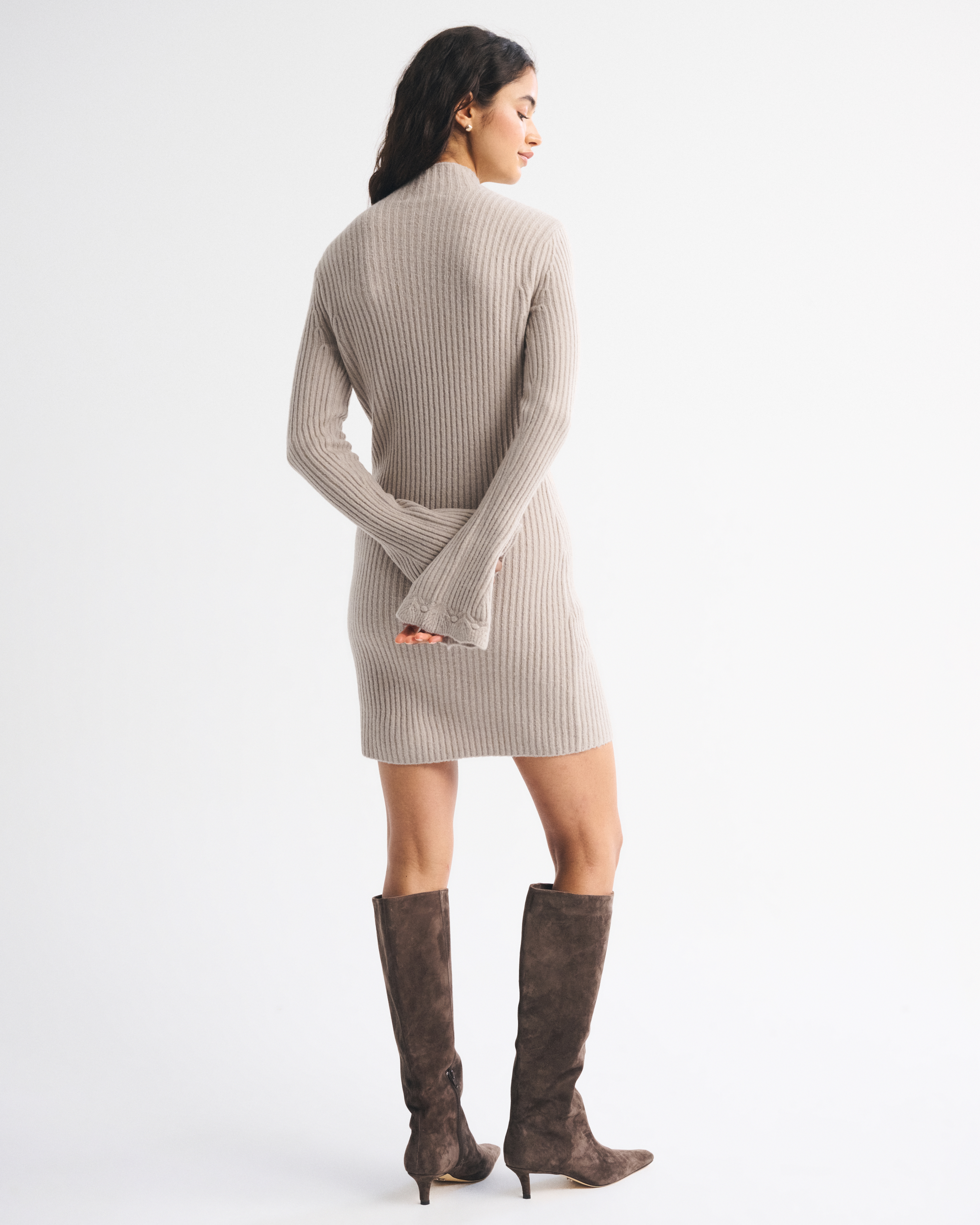 Abercrombie & Fitch Mockneck Ribbed Mini Sweater Dress In Gray
