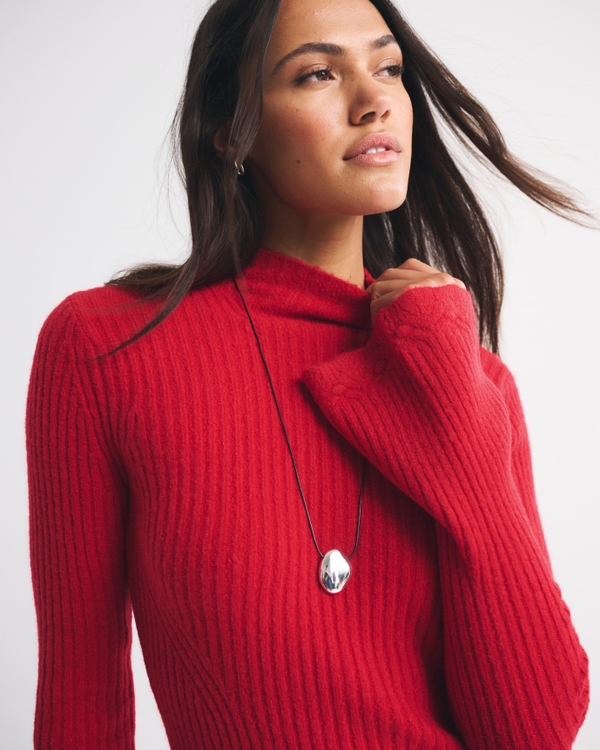 Mockneck Ribbed Mini Sweater Dress