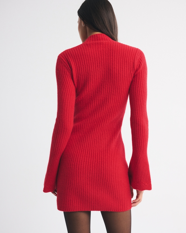 Mockneck Ribbed Mini Sweater Dress