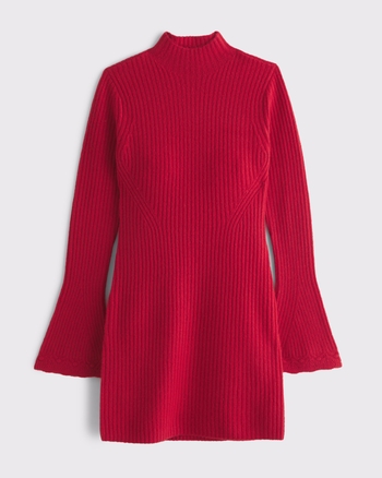 Mockneck Ribbed Mini Sweater Dress
