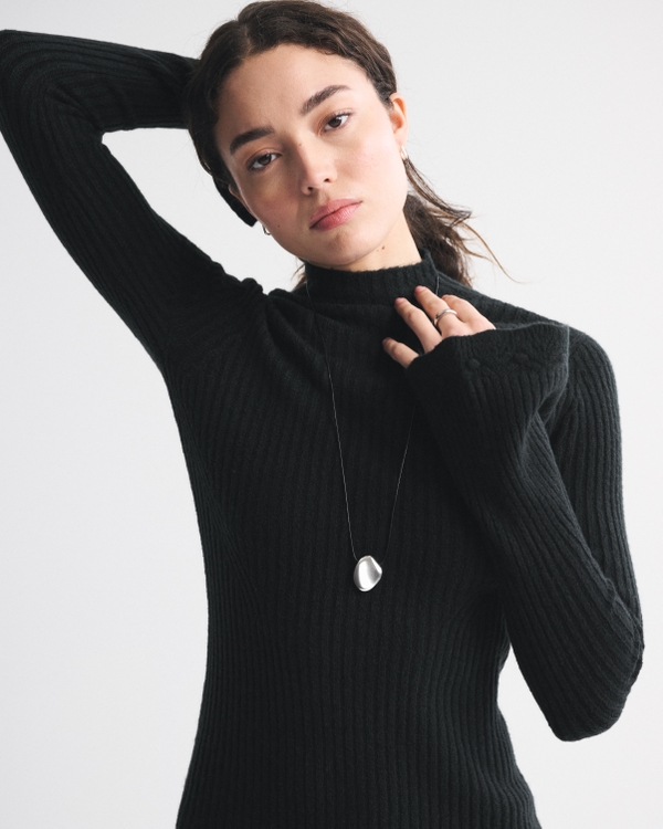 Mockneck Ribbed Mini Sweater Dress